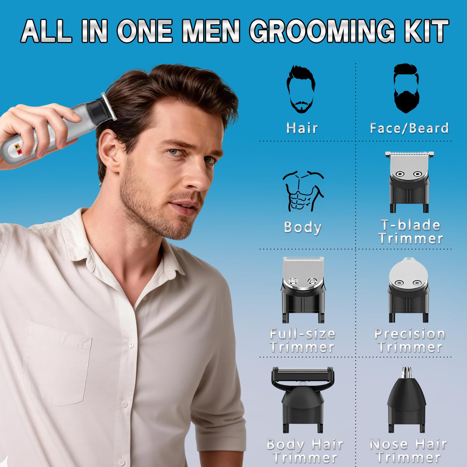 SUNNOW Rasoio elettrico 5 in 1 per capelli, per uomo, per uomini e bagnati, impermeabile, con luce LED, regalo per marito e papà