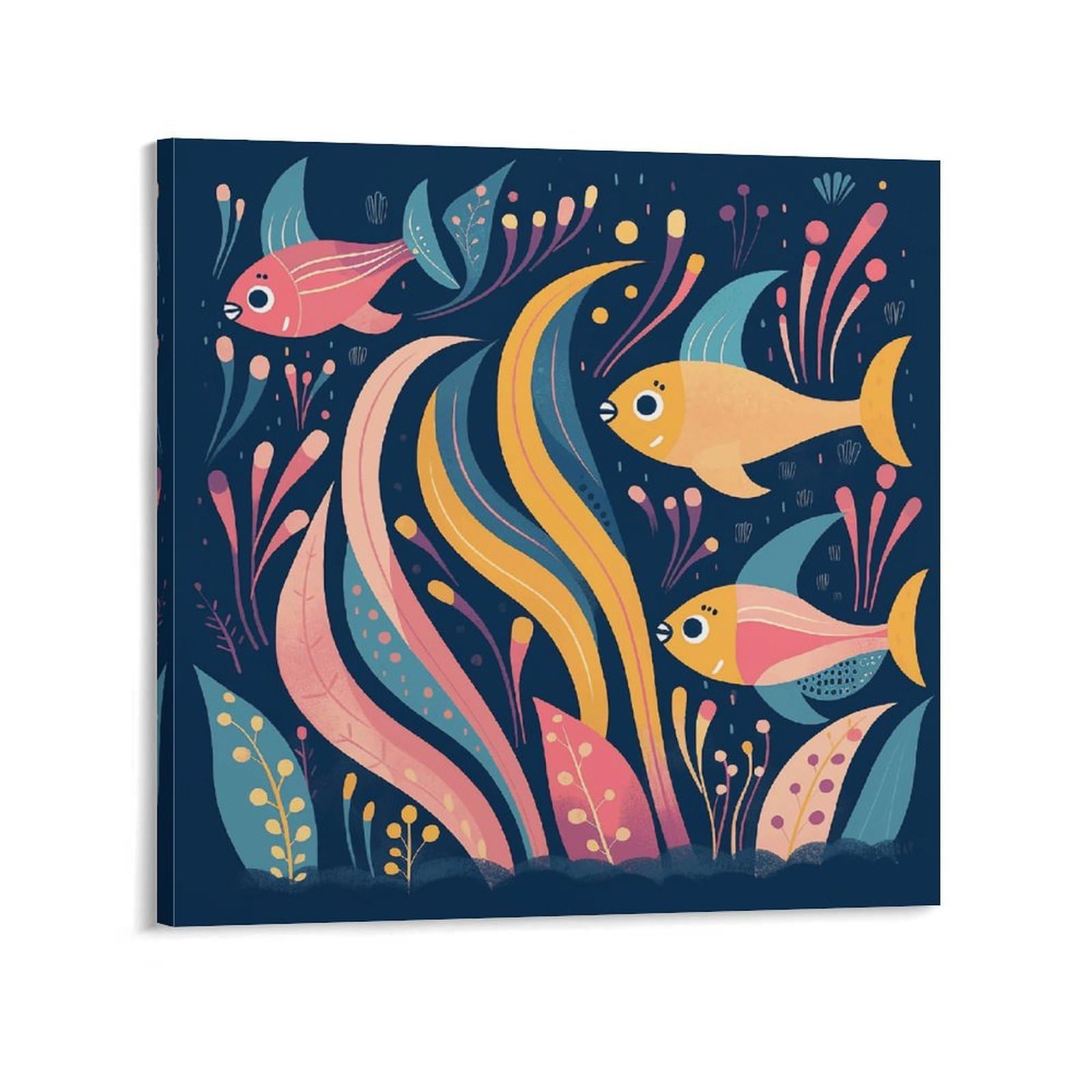 KLOPH A School of Eels Canvas Wall Art for Living Room 10x10inch Modern Artwork Painting for Bathroom Hanging Canvas Prints Aesthetic Wallart for Bedroom Kitchen Office Wall Decor