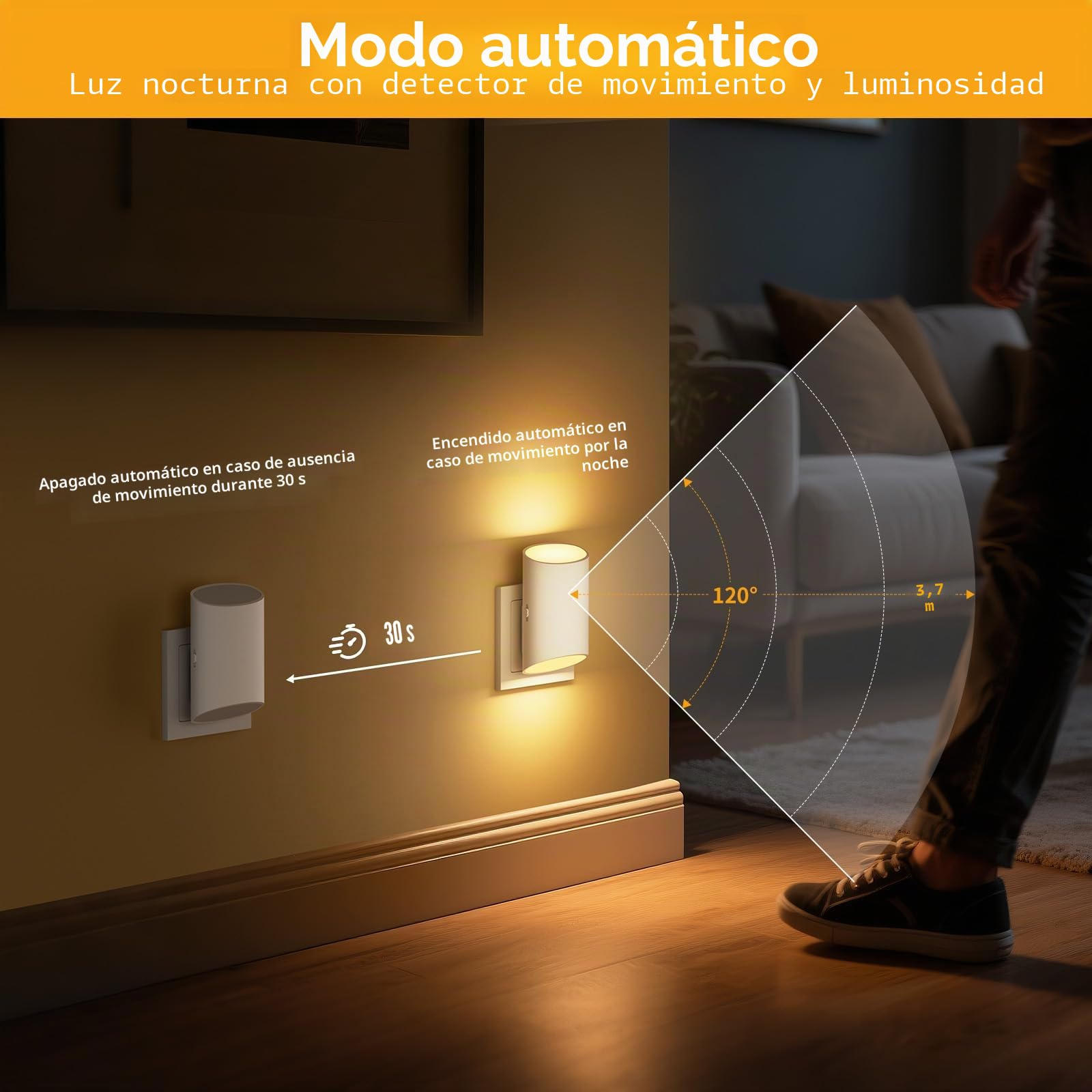 luz nocturna infantil, [2 Piezas] luz bebe nocturna con sensor de movimiento y sensor de luz, luz blanca cálida de 3000 K, regulable 1-100 LM, adecuada para habitación de niños, pasillo, escalera
