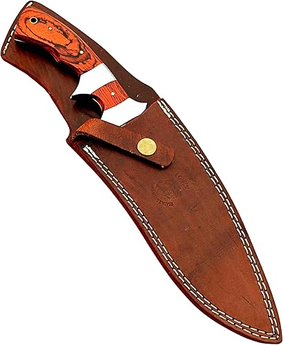 Miniatura 8 de LOWIN - Cuchillo de caza hecho a mano de acero de damasco con mango G10  diseño de transporte de explorador, funda de piel de búfalo, ideal para