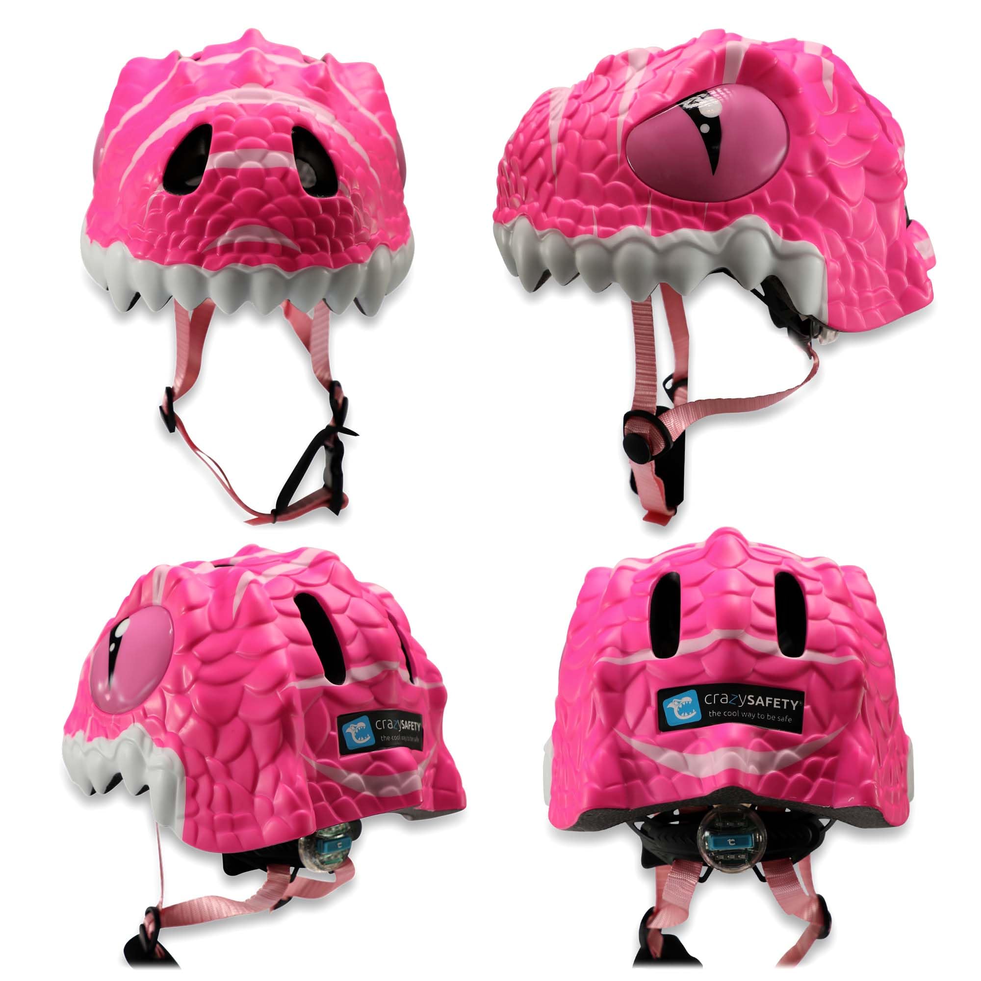 Crazy Safety Casque de vélo pour Enfants | Casque Enfants 2-7 Ans pour vélo, Skateboard, Cyclisme, vélo de Course, Trottinette, Rollers | Casque 3D Animalier léger et Ajustable 49-55 cm (Dino Rose)