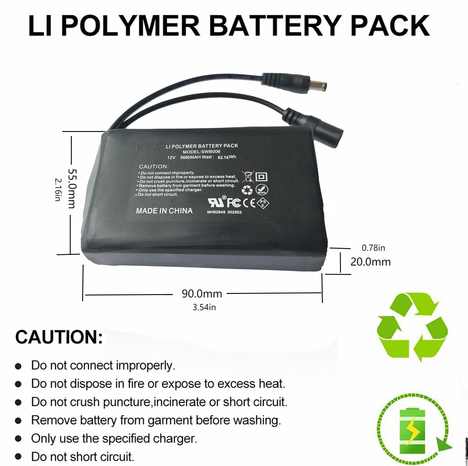 Paquete de batería de iones de litio de 12 V 5600 mAh con cargador, compatible con dispositivos de 12 V, luz de bicicleta, proyecto de bricolaje, radio, luz de pesca, tira de luz LED, luz de cámara