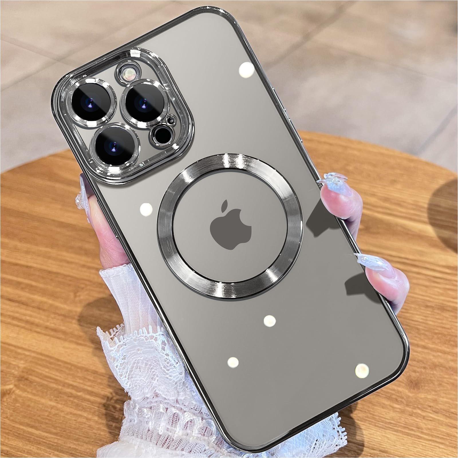 JUESHITUO Magnetic Titanium Color for iPhone 15 Pro Max Case with Full Camera Protection [No.1 Strong N56 Magnets] [Military Grade Drop Protection] for Magsafe Women Girls Phone Case (6.7")-Titanium