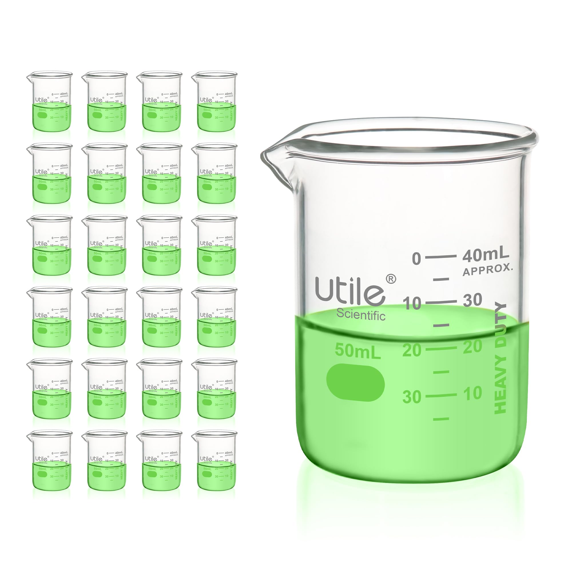 Utile Beaker Set, Low Form Glass Beakers, 3 Sizes of Vol.50ml 100ml 250ml, 3.3 Borosilicate Glass with Double Scale Printed Graduation, 4099.0004.1 — Amazon image 19