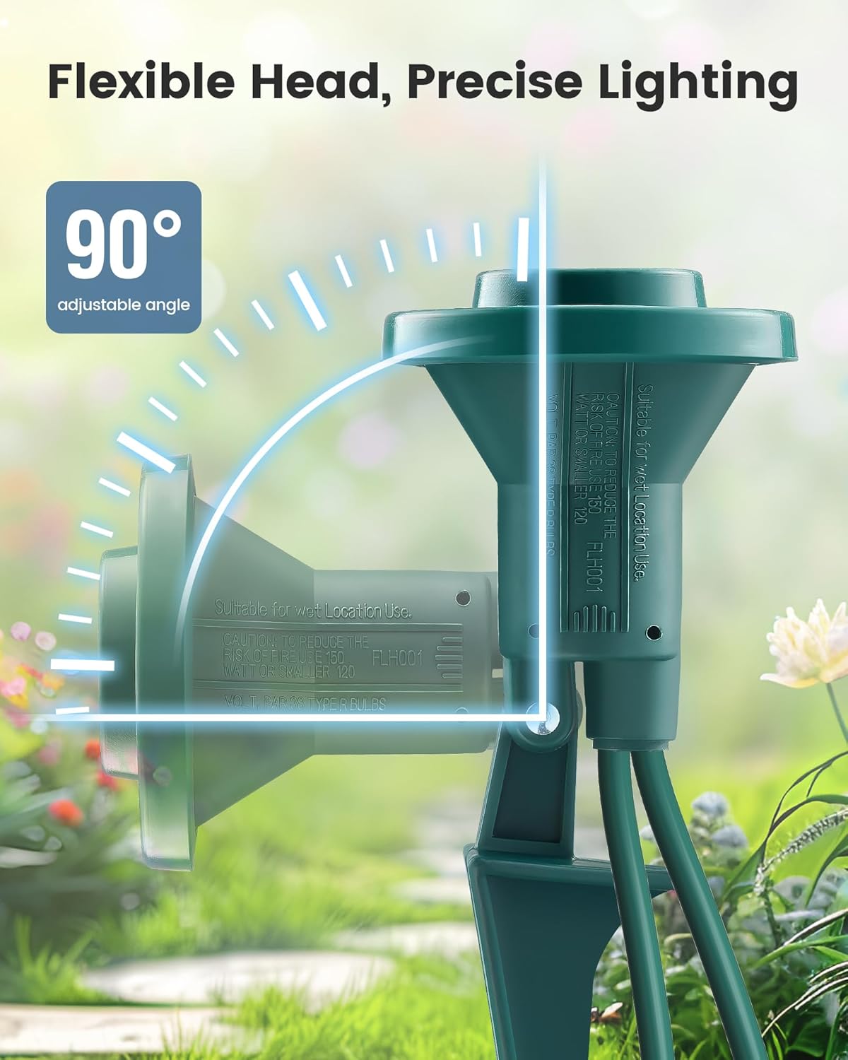 SURAIELEC 4-Socket Flood Light Holder, Outdoor Spotlight with Evenly Spaced 4 Sockets (NOT 4 Individual Lights), Waterproof Stake Light for Yard, Holiday Decoration, Fit PAR38 Bulbs, 24 FT, ETL Listed