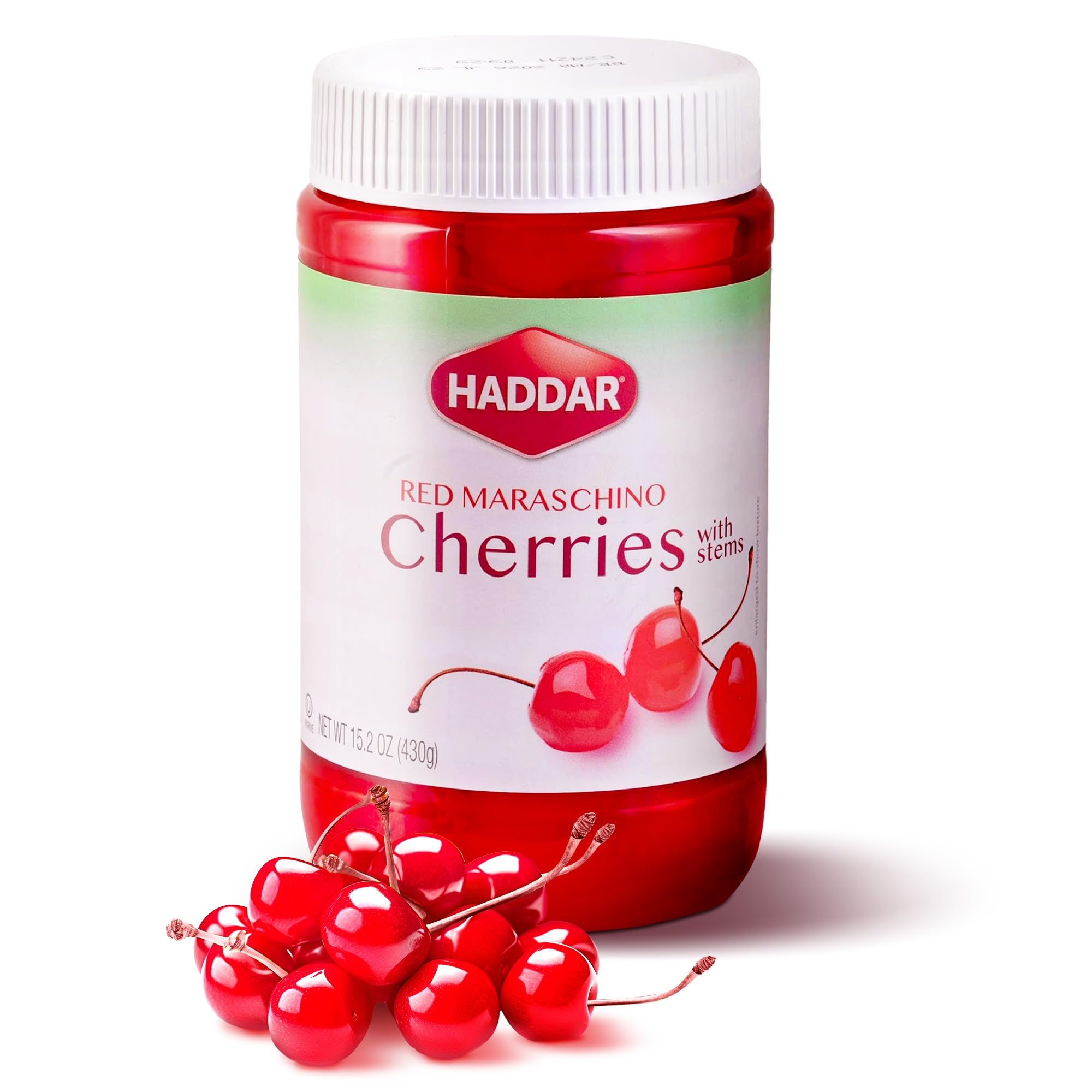 Haddar Red Maraschino Cherries with Stems, 12.6 oz | Old Fashioned Cocktail Cherries | Sweet & Vibrant Cherries for Dessert Garnish, Baking, Drinks
