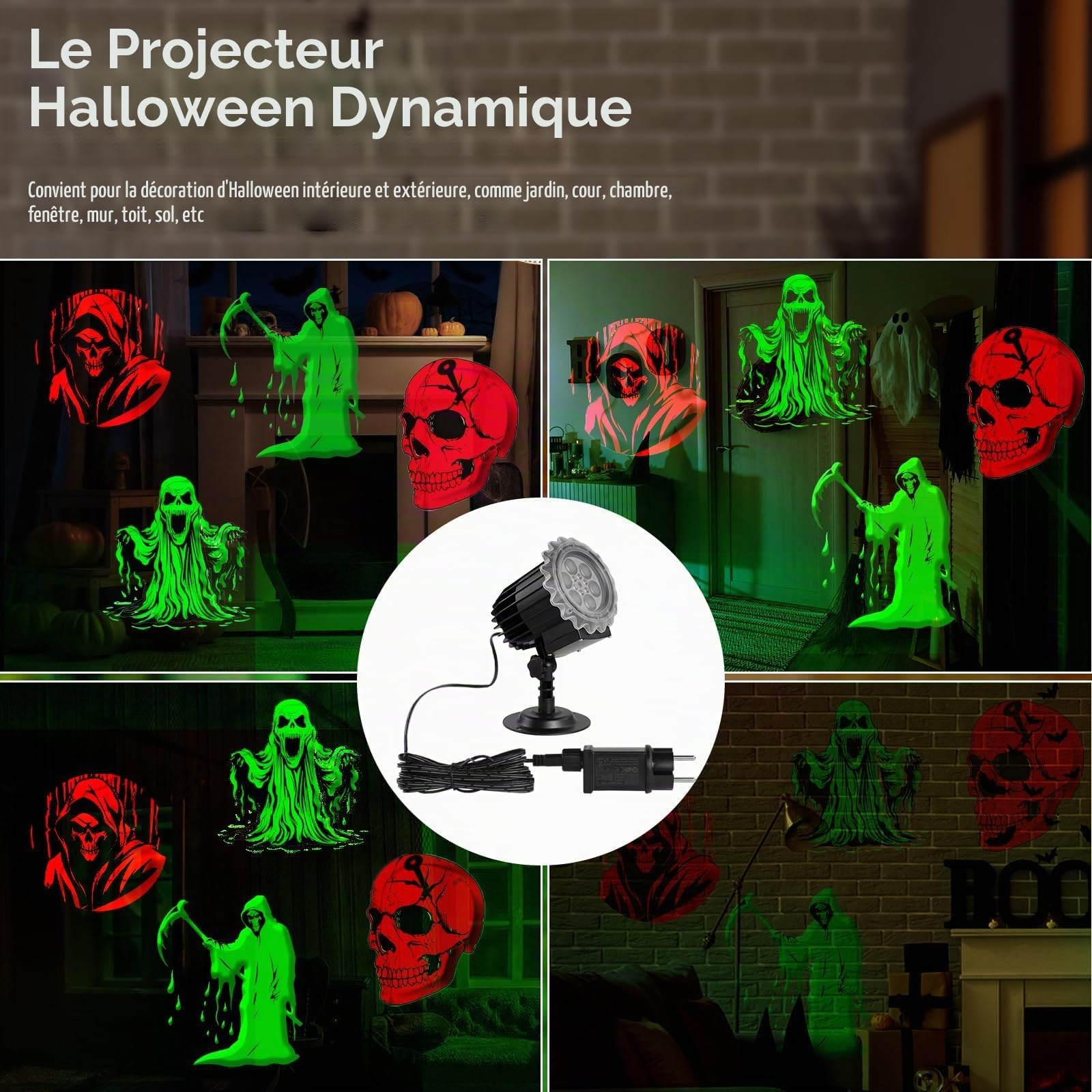 Décoration D'Halloween En Extérieur, Projecteur Dynamique, Projecteur Lumineux étanche IP65, Visage de Diable, Lumières Décoratives D'Halloween Pour Jardin, Fenêtre, Mur, Cour, Fête