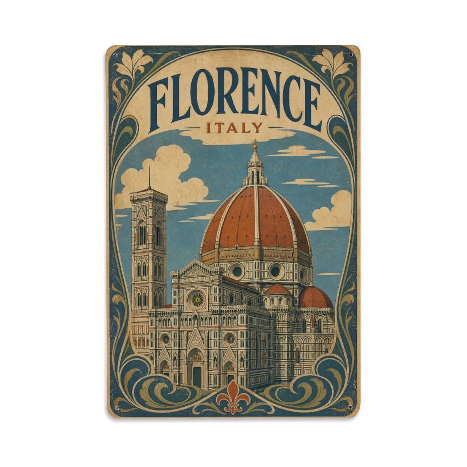Vintage Travel Italy Florence Metal Tin Sign Plaque Wall Decor for Cafe, Club Bar, Office, Garden Metal Poster 8x12Inch