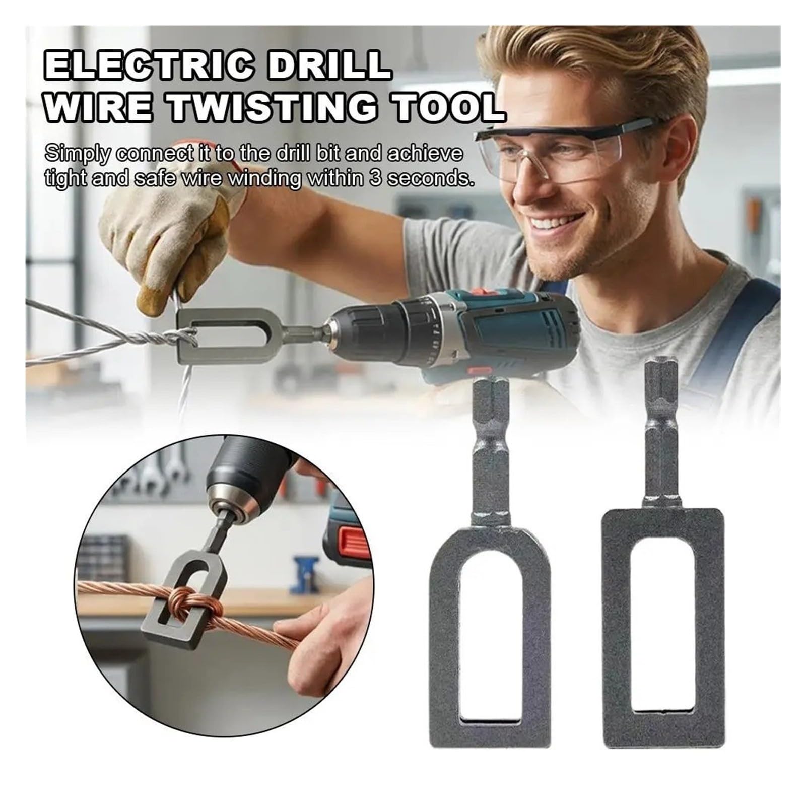 Herramienta de alambre de taladro para atar vallas, portabrocas eléctrico, manguito giratorio (B)