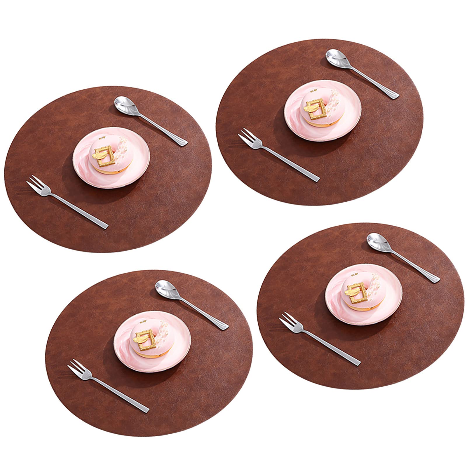 smøla Set di 4 tovagliette in pelle PU, lavabili, effetto pelle, sottobicchieri per piatti, tavolo, tavolo da pranzo (marrone/oro