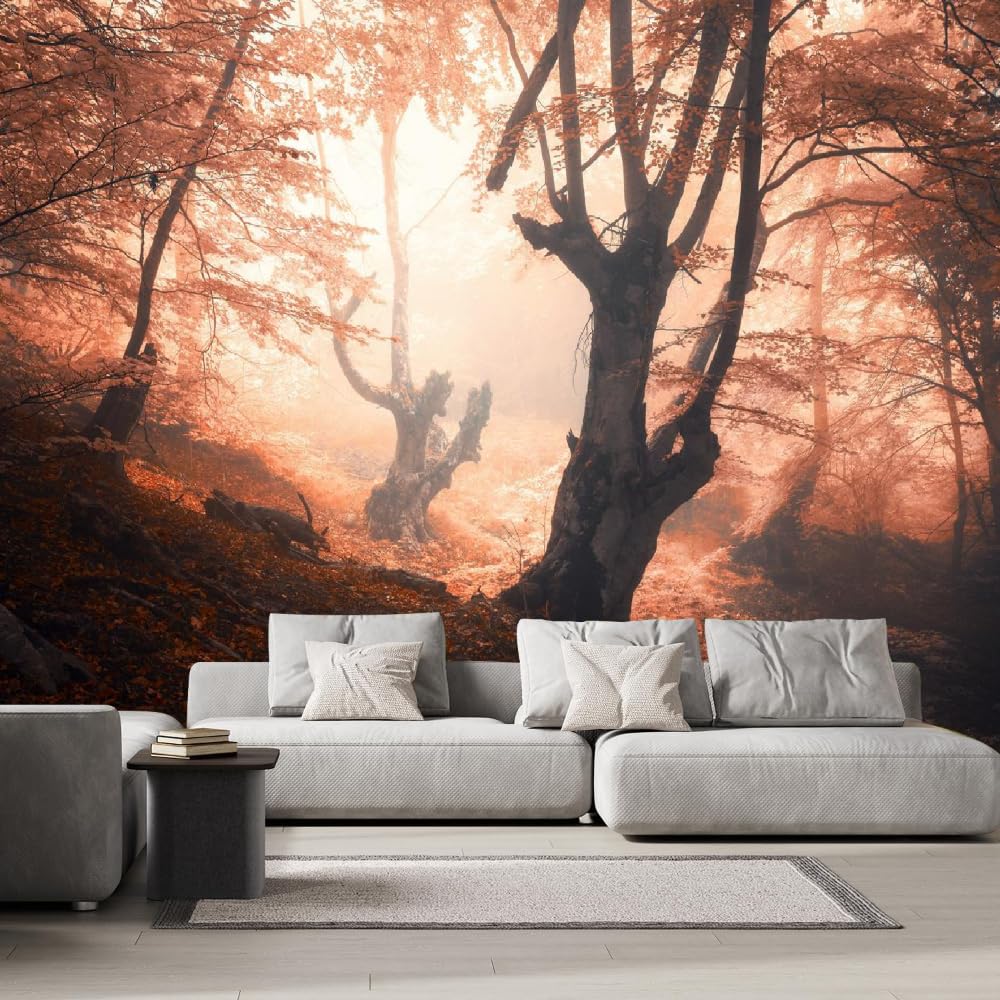 Mural de pared para dormitorio Árboles Del Bosque Otoño Vinilos de pared autoadhesivos grandes Niebla Póster para sala de estar habitación infantil fondo de TV 200x140cm