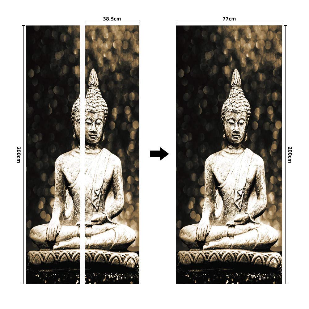 Adesivo Porta 3D Loto E Buddha – Poster Rimovibile Impermeabile Da 95x215 Cm Per Interni, Decoro Zen Per Casa E Ufficio