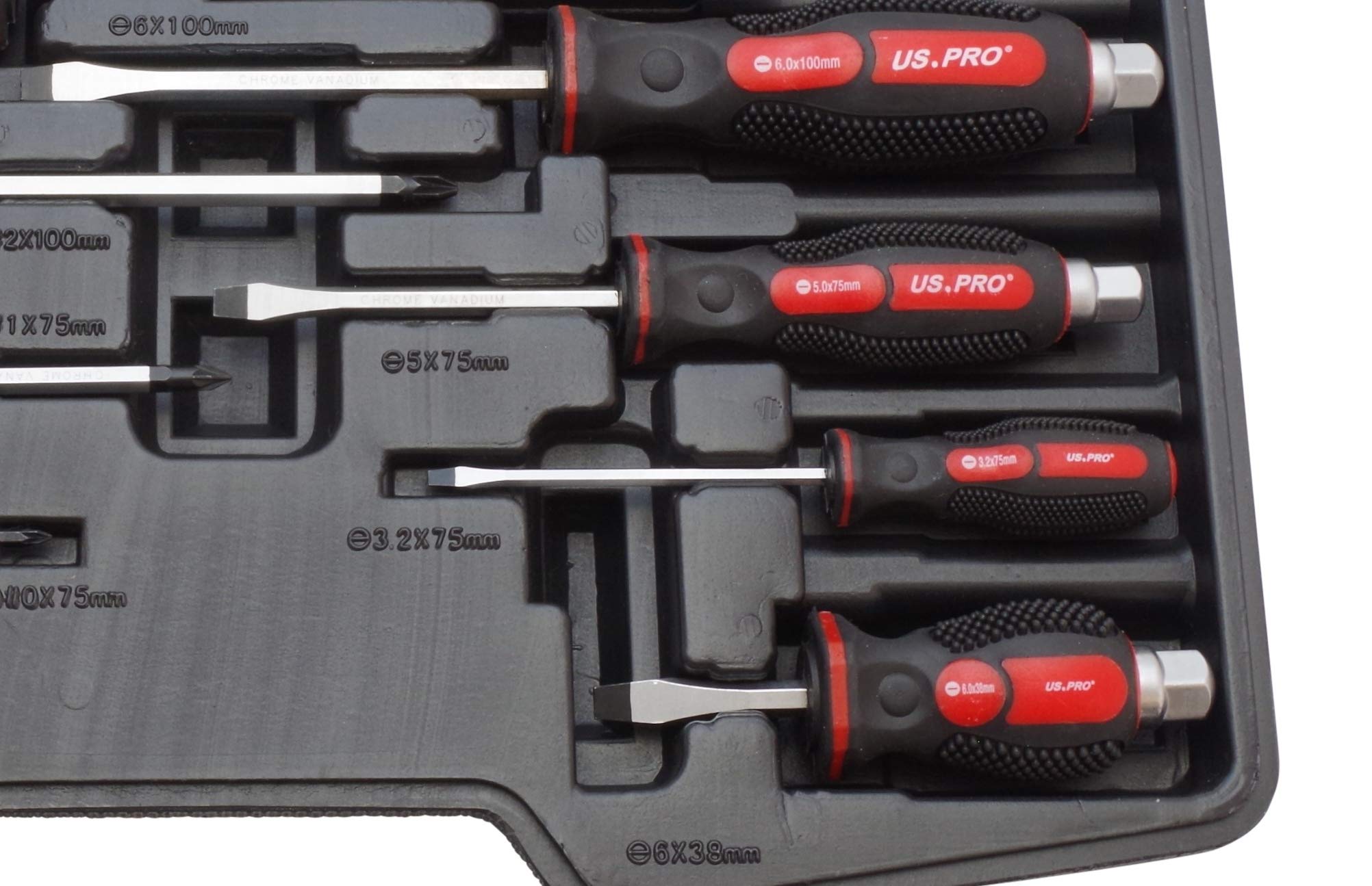 Us Pro B1503 Schraubendreher-Satz Schwarz/Rot 12-Tlg, Kreuz-Schlitz Pozidriv