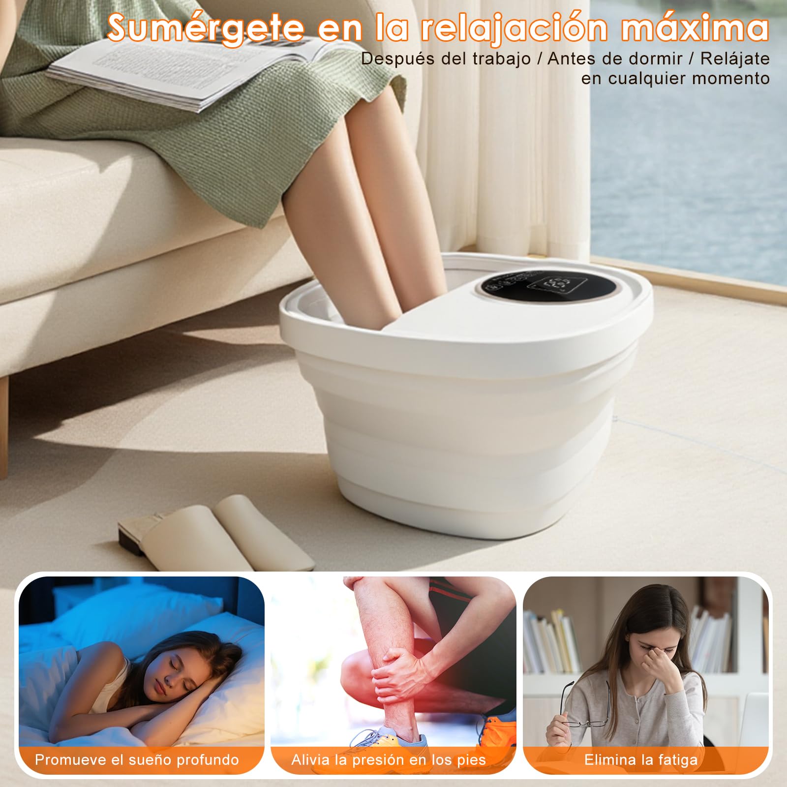 Masajeador de Pies con Agua Plegable,Masajeador de Pies con Calefacción, ControlRemoto, Burbujas, Piedra Pómez, 24 Temperatura，6 Temporizador, 6 Rodillos, Luz Roja