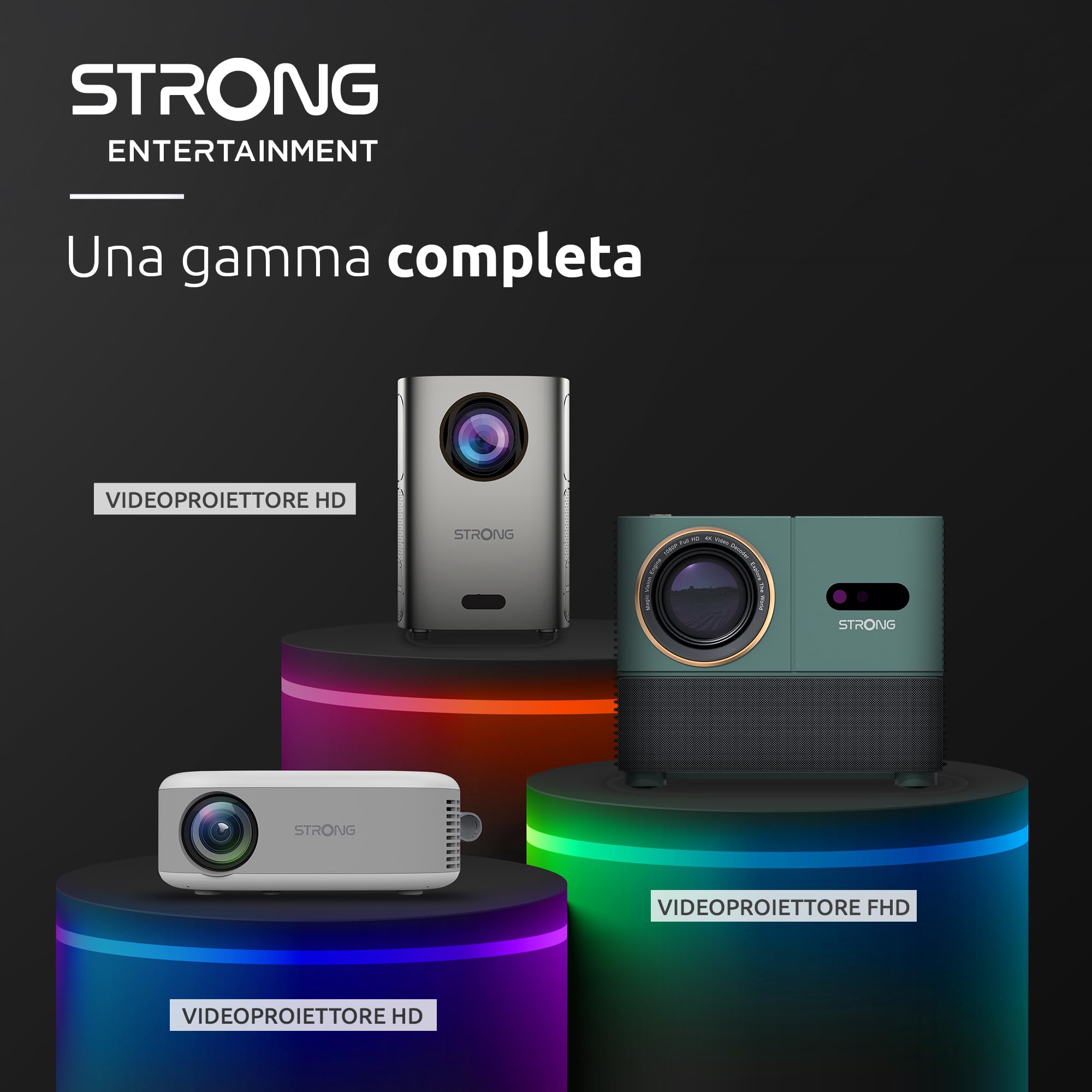 STRONG - Mini proiettore N1 - Risoluzione HD 720p compatibile Full HD 1080p - 120 ANSI Lumens - Distanza di proiezione da 0,9 a 6,2 m - Connettività HDMI/USB/AV + Uscita audio - Bianco