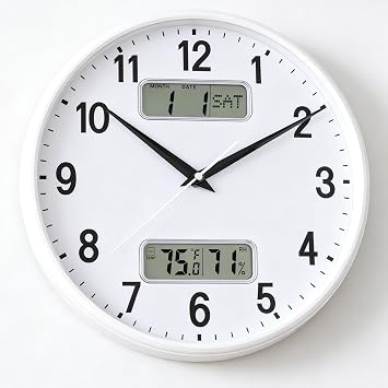 Nbdeal 13-Inch Analog Silent Wall Clock, White | Calendar, Temperature & Humidity, FX-9947
