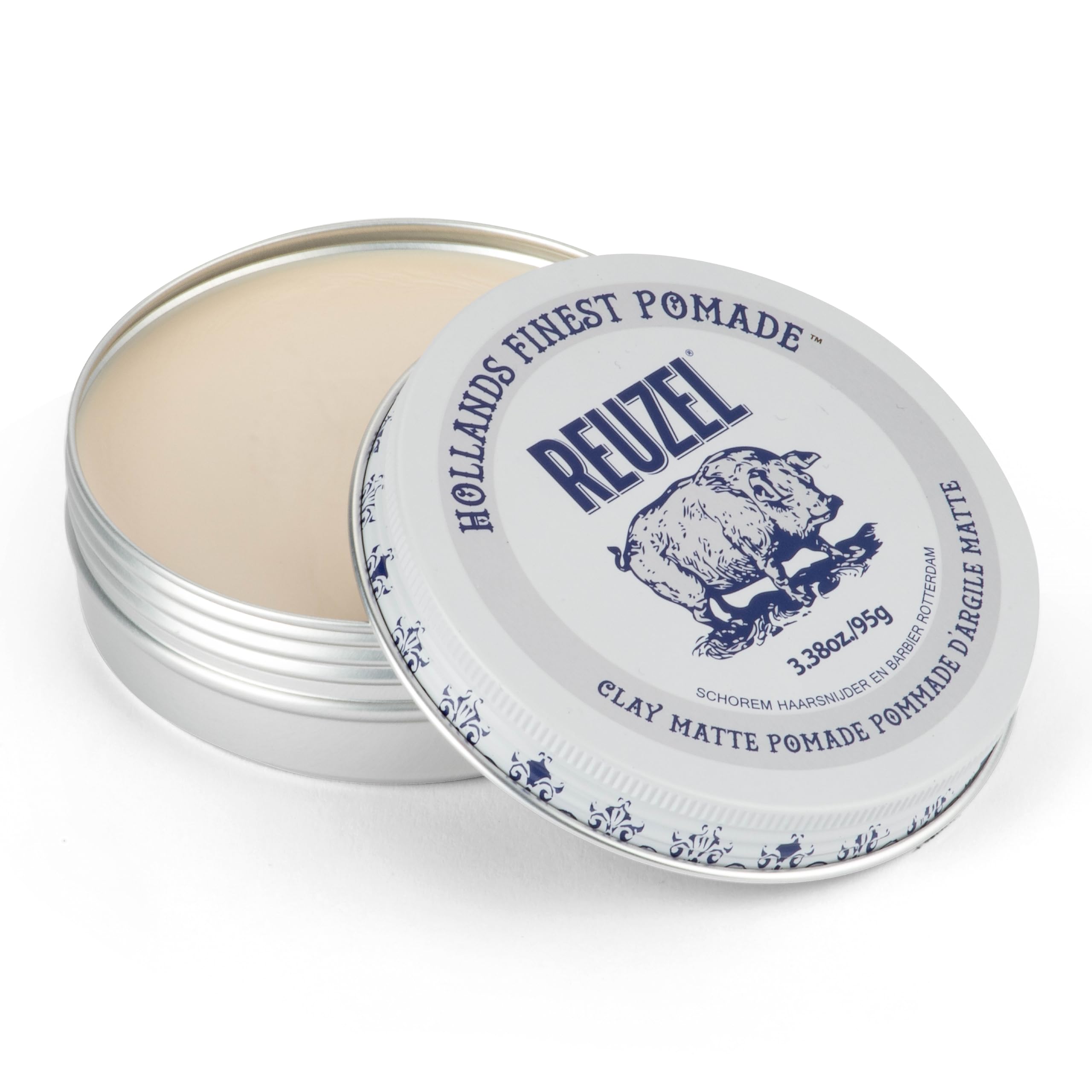 Reuzel Matte Clay Pomade, Gloss Free Pomade, Medium Fixation for Natural Style and Finish, 3.38 oz./95 g