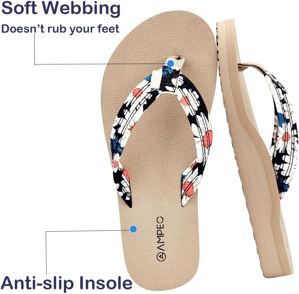 Ampeo Women's Arch Support Flip Flops Comfortable Casual Summer Beach Thong Sandals - Image 3
