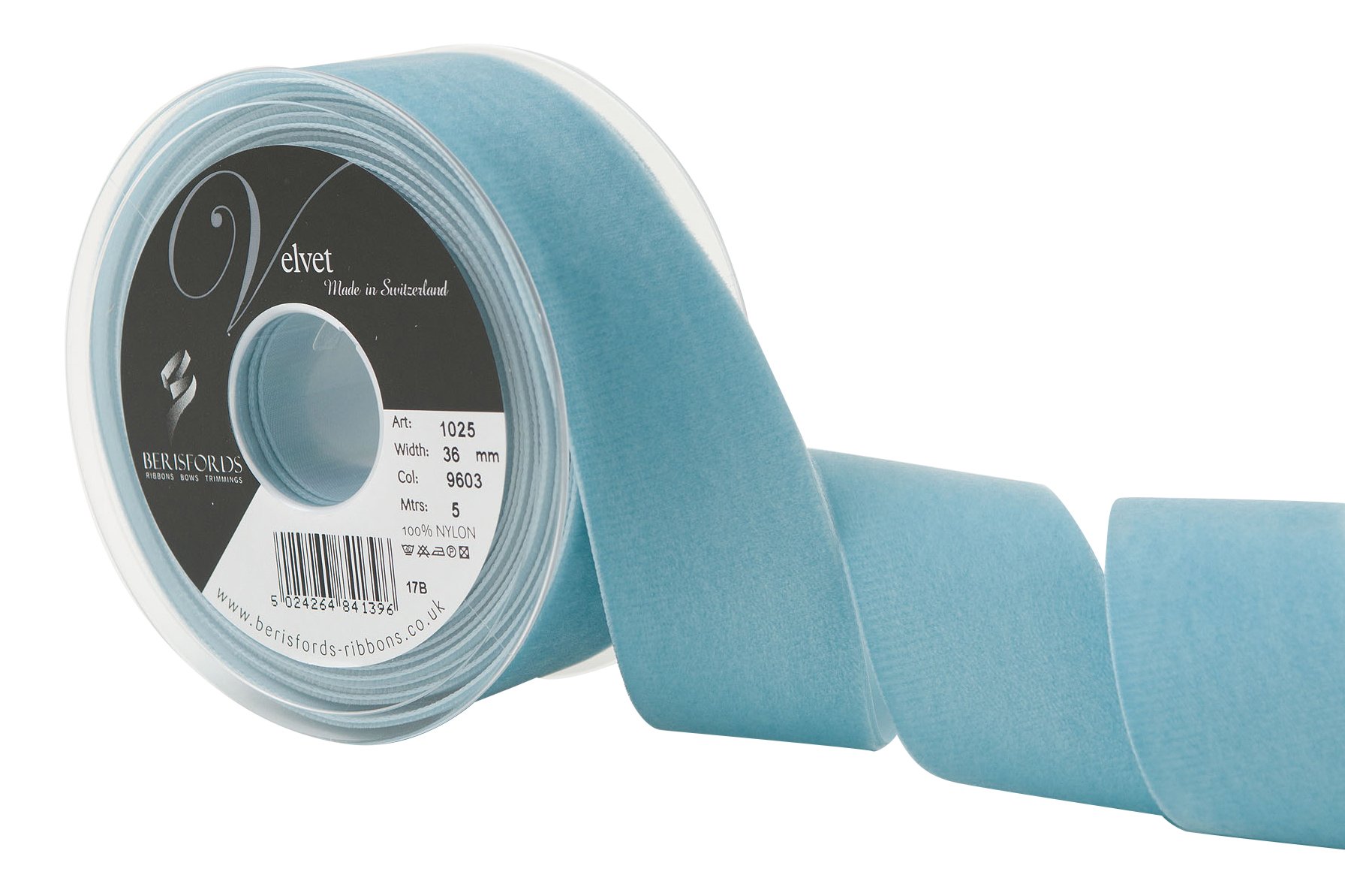 Berisfords Velvet Ribbon Blue Note 45mm - Nylon Craft Ribbon for Sewing, Gift Wrapping and Hair Accessories — image 1