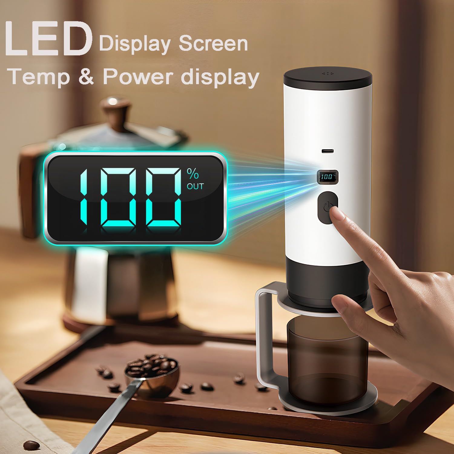 scosao Cafetera Eléctrica Portátil 12 V Cafetera Capsulas, Máquina de Café Espresso Auto-Calentamiento para Camping Coche Viajes Casa, compatible con cápsulas NS y Café Molido