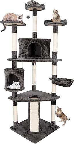 Torre de árboles para gatos de 79 pulgadas con postes rascadores percha de felpa condominio y hamaca para gatos de interior mascotas gatito