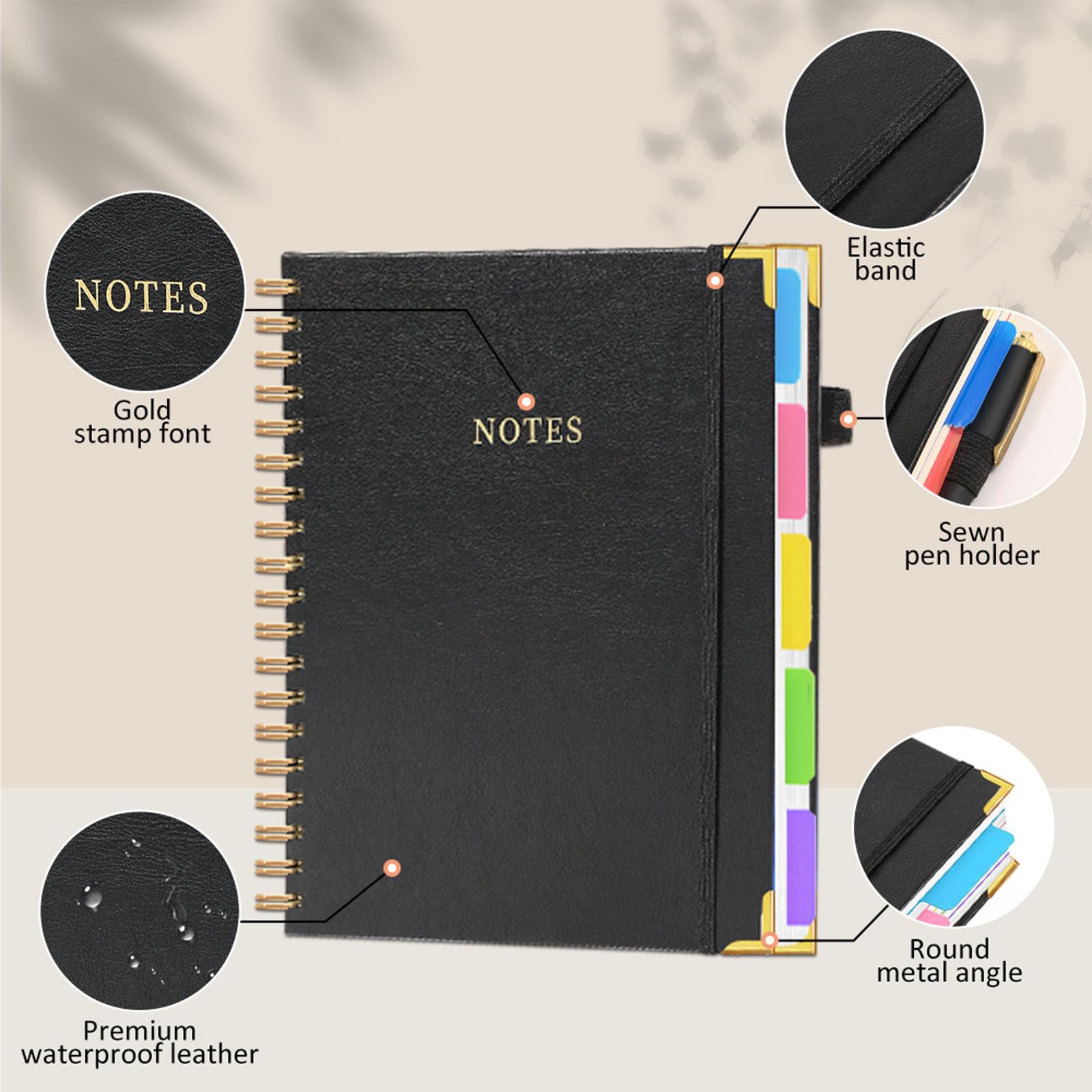 ordinarYone Cuaderno de piel sintética con encuadernación de doble bobina, 300 páginas, ranuras elásticas para bolígrafos para escribir diariamente, tomar notas, 25,4 x 20,3 cm