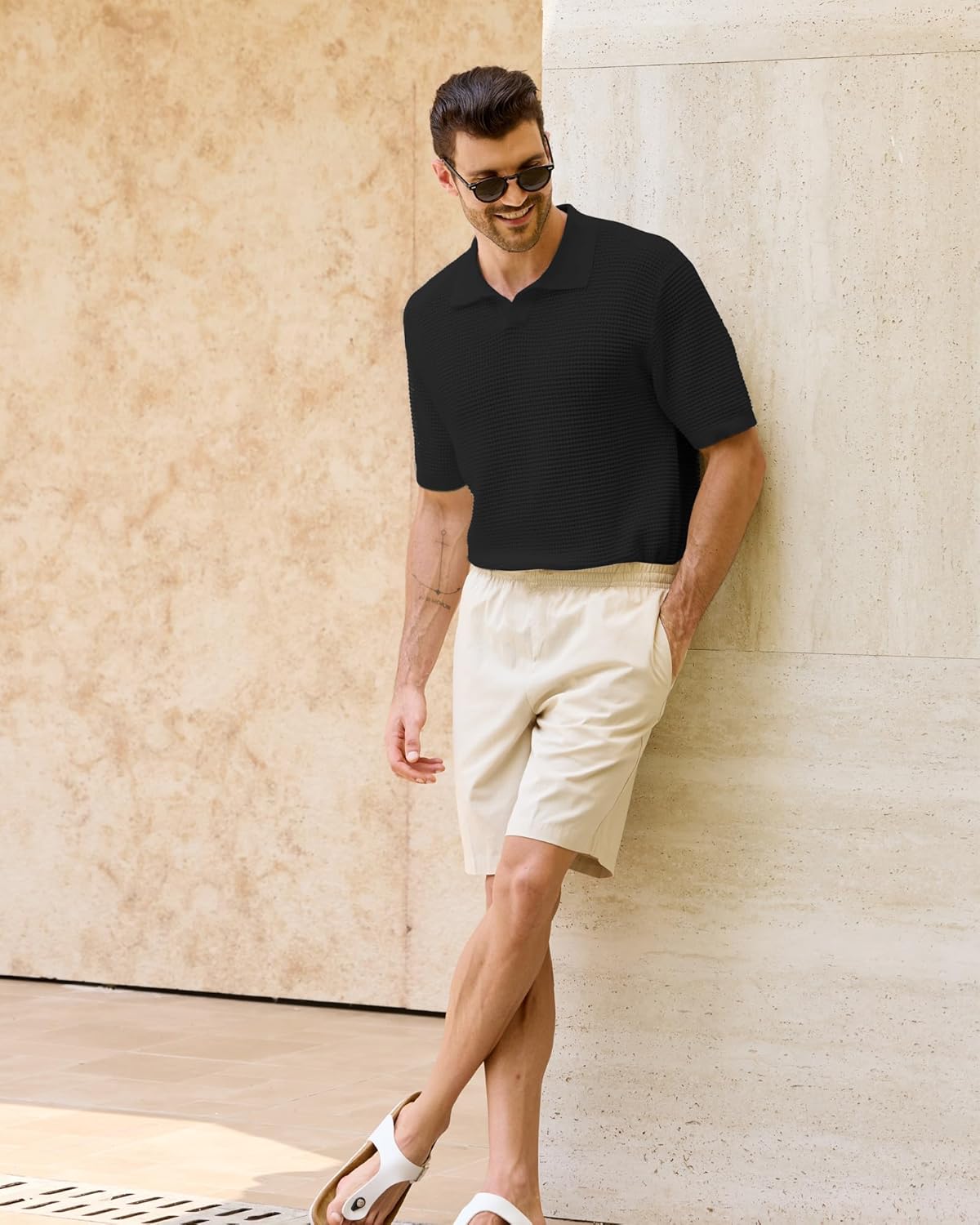 Kallspin Mens Polo Shirts Knit Textured Short Sleeve Cotton T Shirt Casual Summer Beach Top Collared Golf Shirts - Image 7