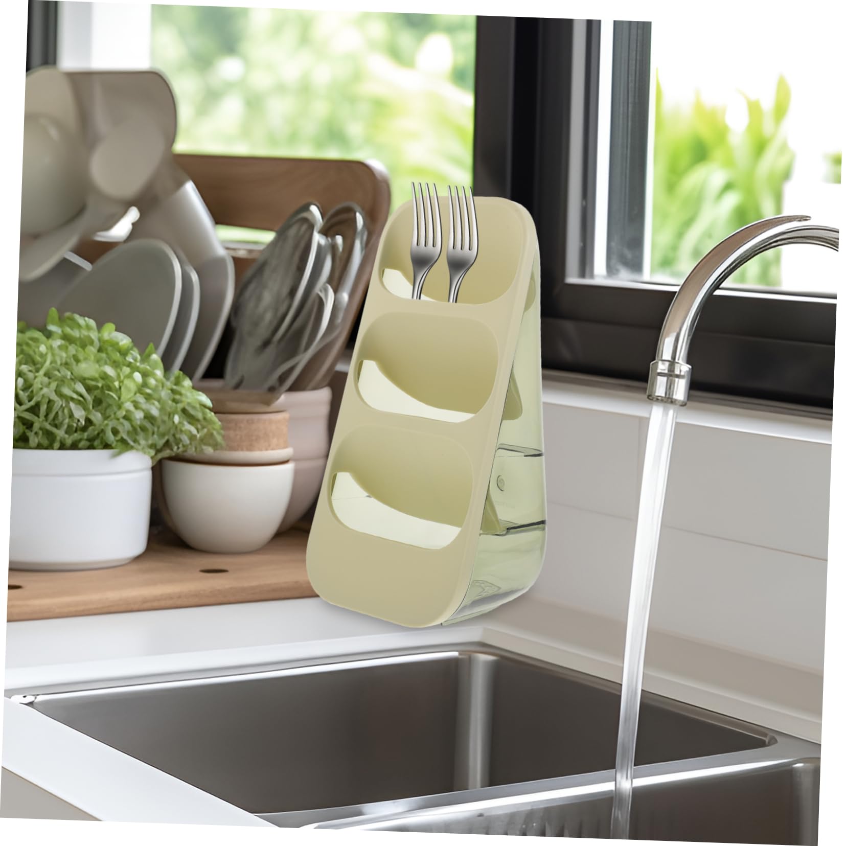 SOLUSTRE Three-tier Large Capacity Chopstick Storage Rack Cutlery Holder for Kitchen Utensil Holder for Spoons Slant Insertion Design Pp Pet Material Easy to Clean