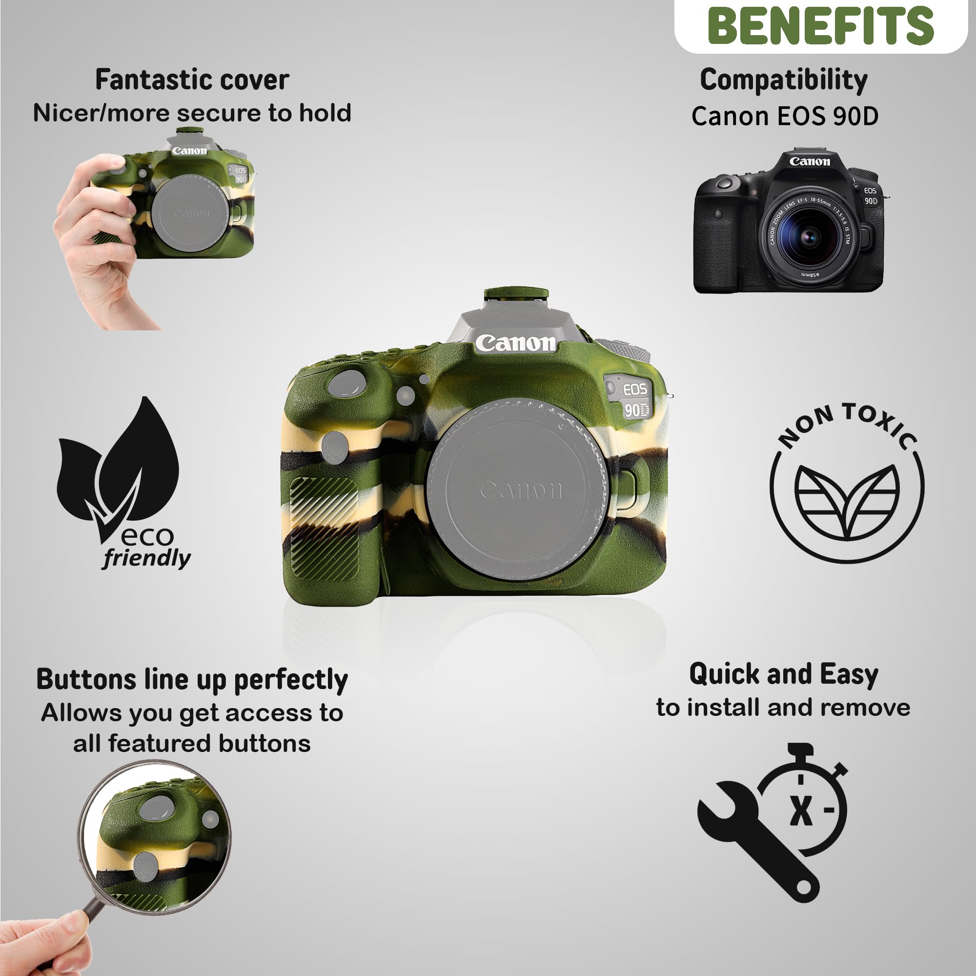 Canon EOS 90D Silicone Camera Case - Yellow Protective DSLR Skin Cover With Detachable Cage