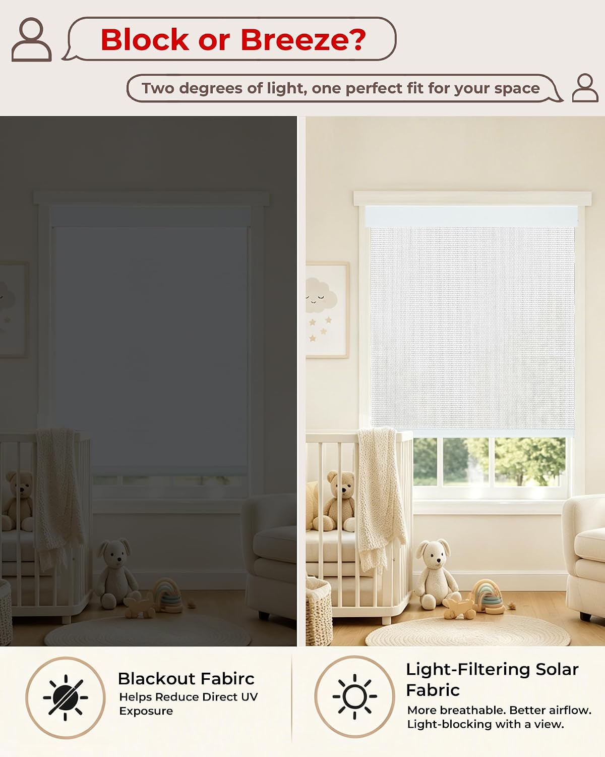 Allesin zen Free-Stop Cordless Cordless Blinds for Windows, 5% Openness, UV Protection, Light Filtering Roller Shades with View-Through Function for Home, Natural Woven, White, 35" W x 72" H
