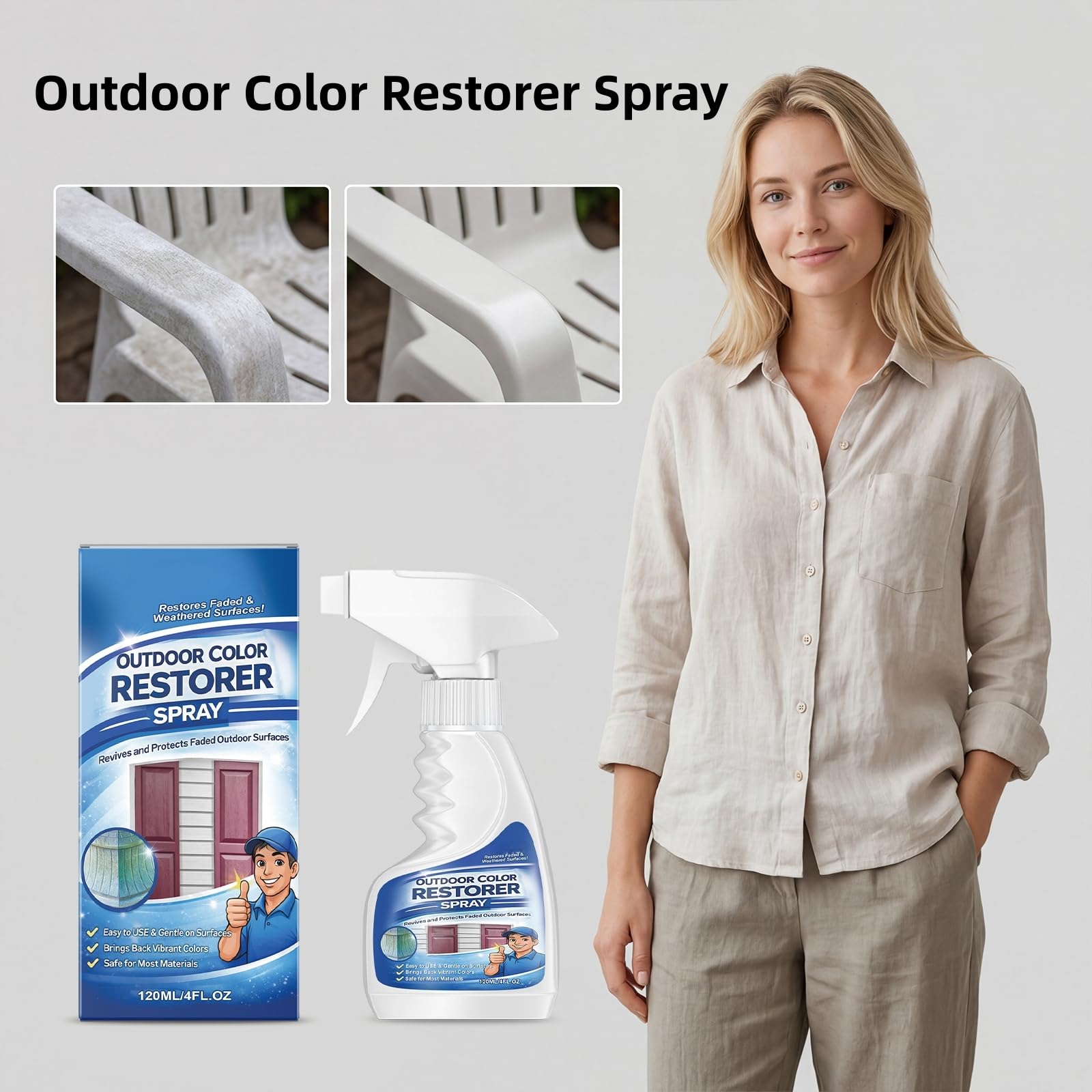 Spray restaurador de color para exteriores, solución de restauración de muebles de larga duración, restaura rápidamente superficies de piso de madera dañadas por el sol y oxidadas, protege del