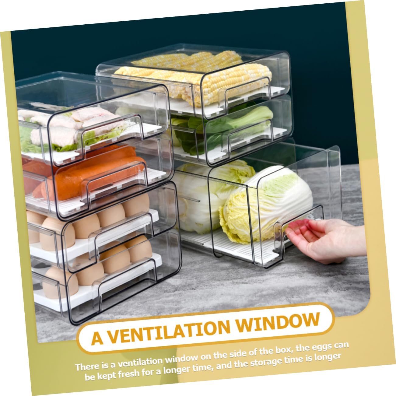 POPETPOP Refrigerator Organizer Bin Double Holder Design Transparent Storage for Fridge Kitchen Pantry and Countertop Prevents Collision Versatile Use for Makeup and Stationery