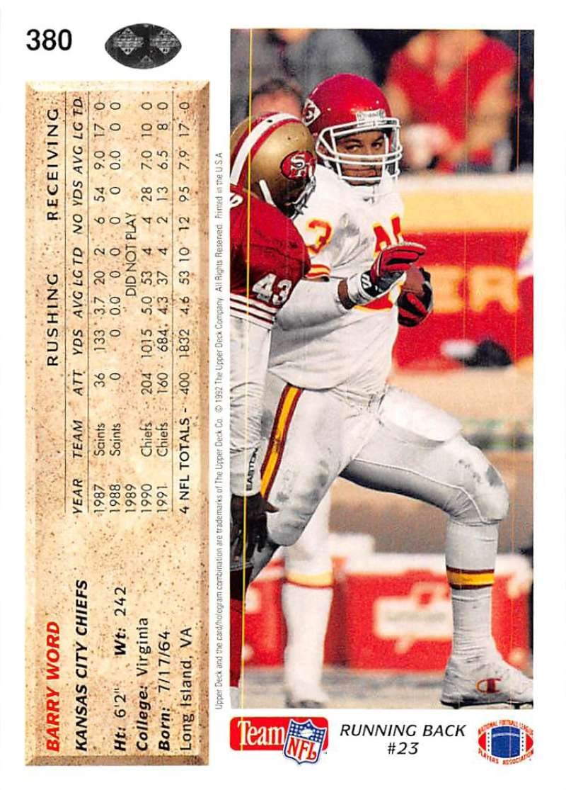 Amazon.com: Football NFL 1992 Upper Deck #380 Barry Word #380 NM