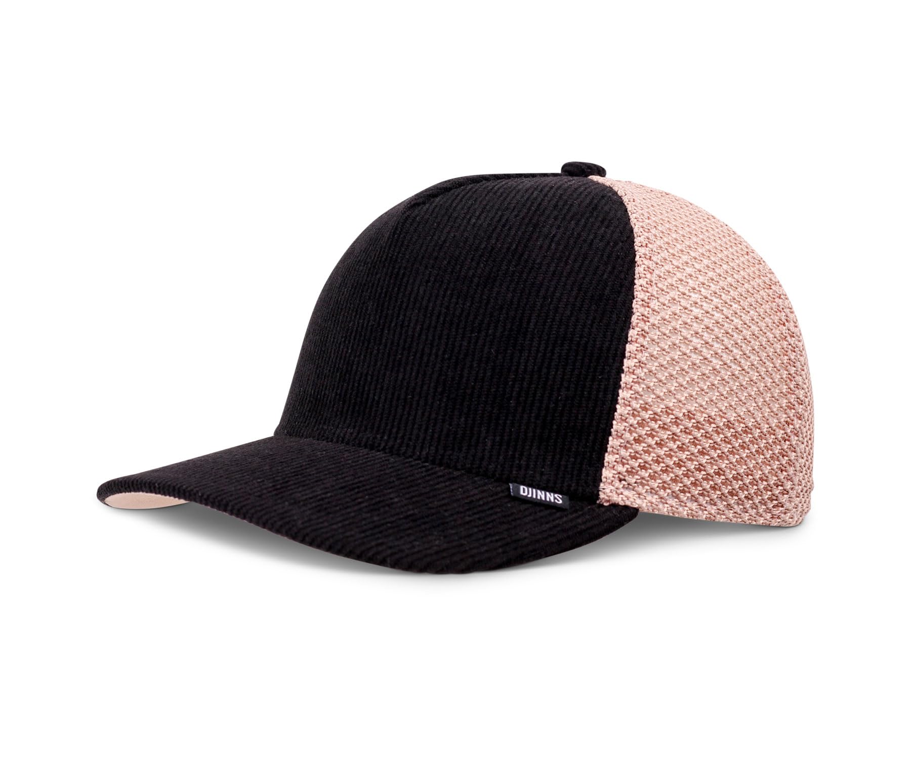 Djinns Cord and Mesh Trucker Cap Baseball Curved Brim (One Size - Black-Beige)