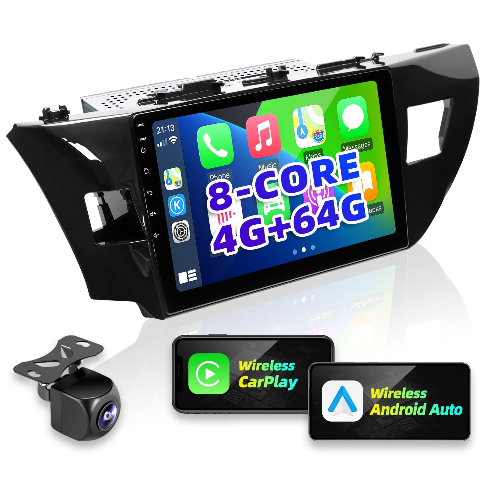 Crownyu for Toyota Corolla 2014-2016 Upgrade Android Radio Compatible with Wirelessly Carplay Android Auto Car Stereo Bluetooth Navigation Touch Screen GPS 8core 4GB RAM 64GB Head Unit Media Player