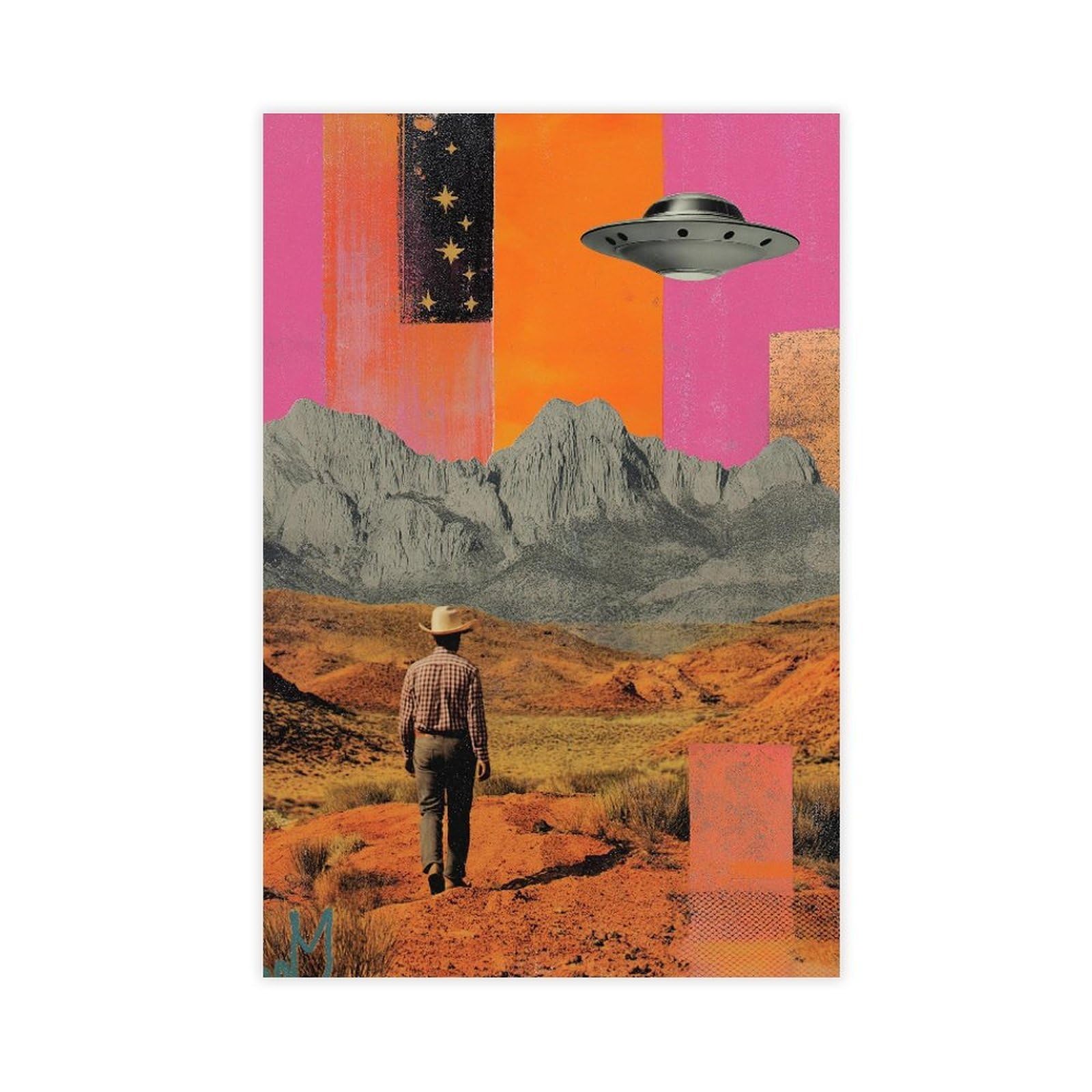 YWTJAX Surreal Western UFO Poster Canvas Poster for Dorm Room Decor Gift