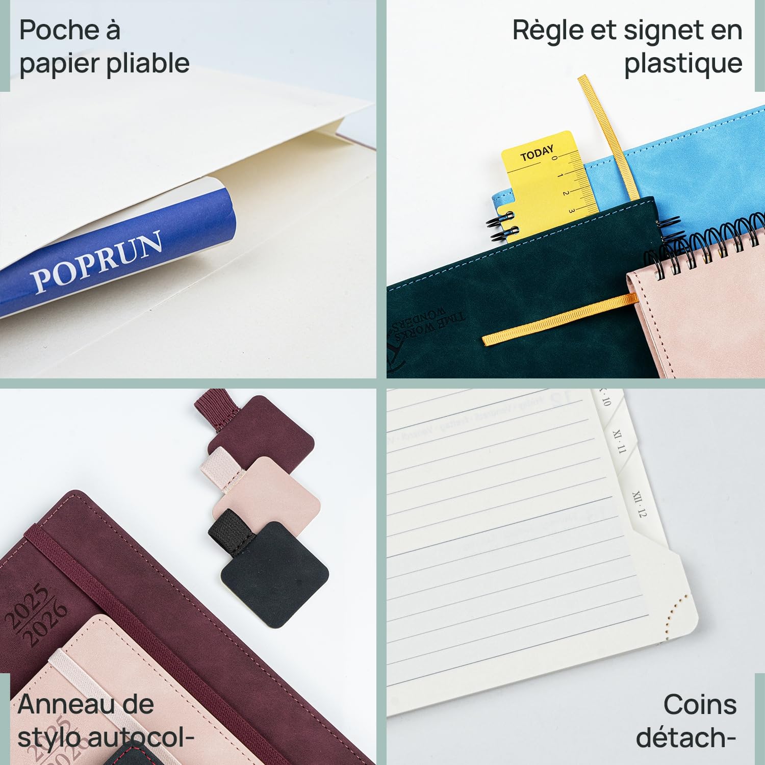 POPRUN Agenda De poche 2025 2026 A6 Semainier 16 x 10,5 cm D'Août 2025 à Déc 2026, Petit Planner Scolaire 17 Mois avec Couverture Rigide Spirale, Avec règle signet, Papier 80g/m², Noir