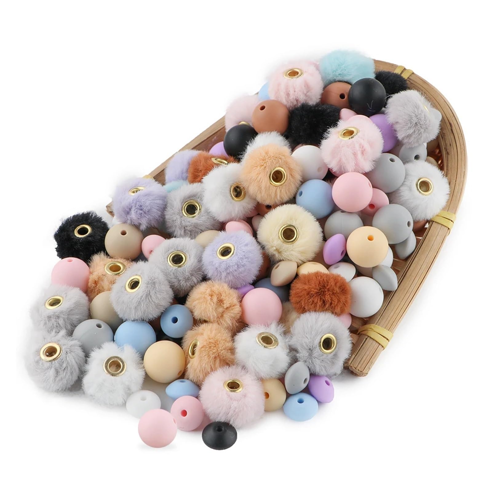 Pom Pom Perlen 57 teile/beutel Plüsch Fell Bedeckt Ball Perlen Runde Linsen Sets DIY Pompom Ohrringe Armband Halskette for Schmuck Machen(Set 2)
