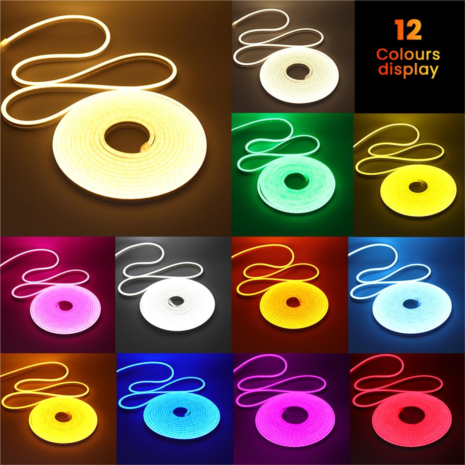 Tira de neón DC 24 V 0,5-20 m, impermeable IP67, multicolor, retroiluminación de TV, manguera de silicona flexible para el hogar (blanco, 9 m)