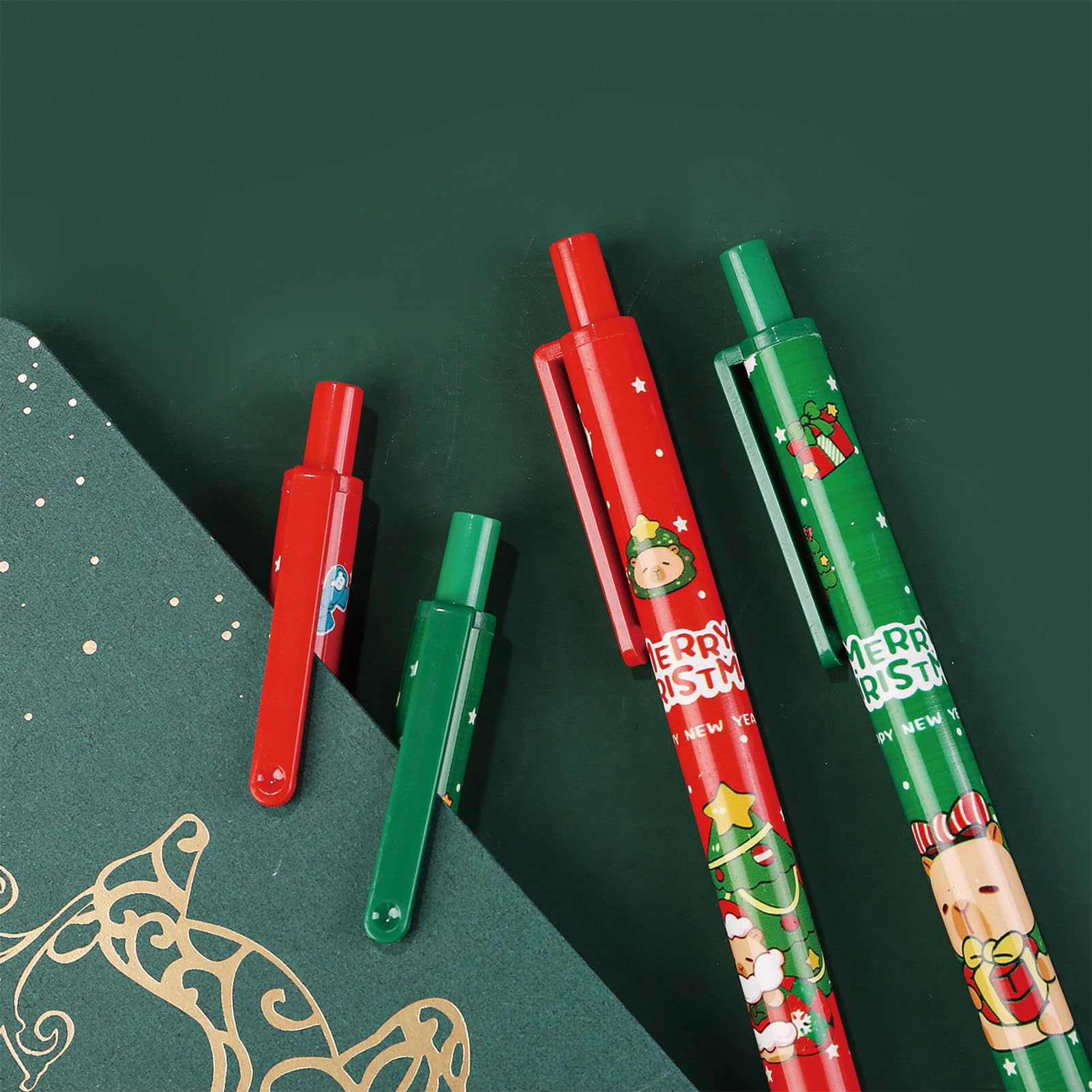 6 Pcs Cute Retractable Pens Caroon Christmas Capybara Gel Pens 0 5mm Fine Point Black Ink Smooth Writing — view 4