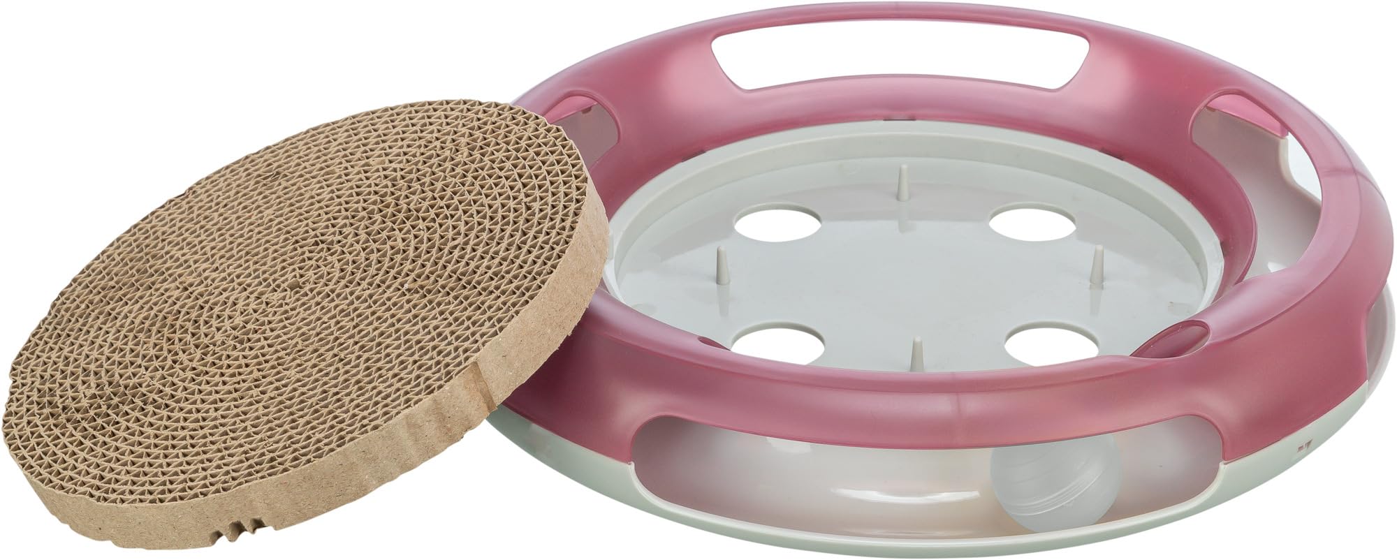 TRIXIE Race & Scratch Katzenspielzeug – Mit Kratzpappe & Befüllbarem Ball | Rutschfeste Gummifüße
