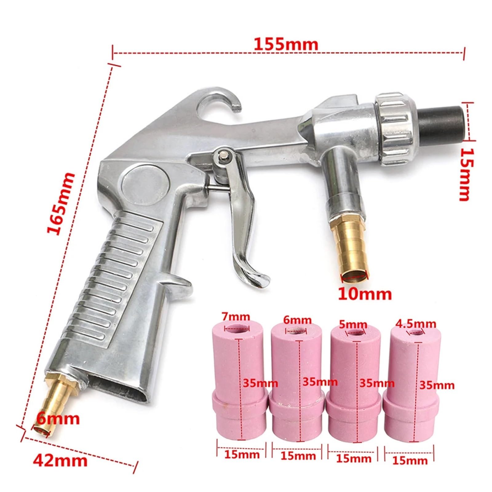 Pistola Rociadora, Kit de pistola sifón for chorro arena con boquillas cerámica for herramientas neumáticas abrasivo