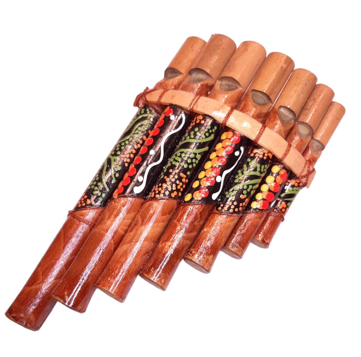 Flauta de pan Peruano Artesanal Decorada 7 notas Bambú y madera