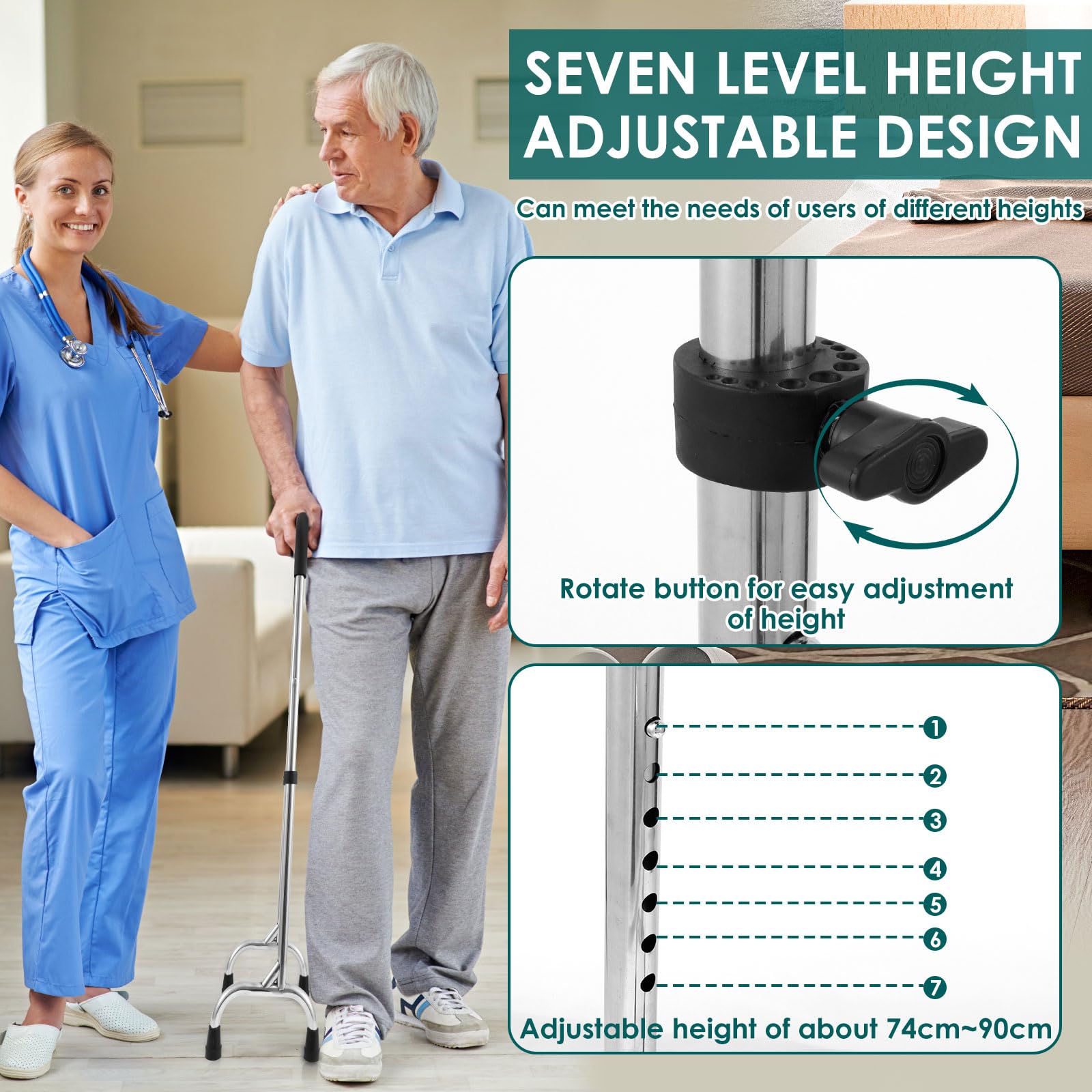 Supporto per alzarsi, altezza regolabile, 74 – 90 cm, portata 200 kg, per anziani con 8 piedini antiscivolo, per alzarsi in piedi, soluzione perfetta per un maggiore comfort e sicurezza nell'Allta