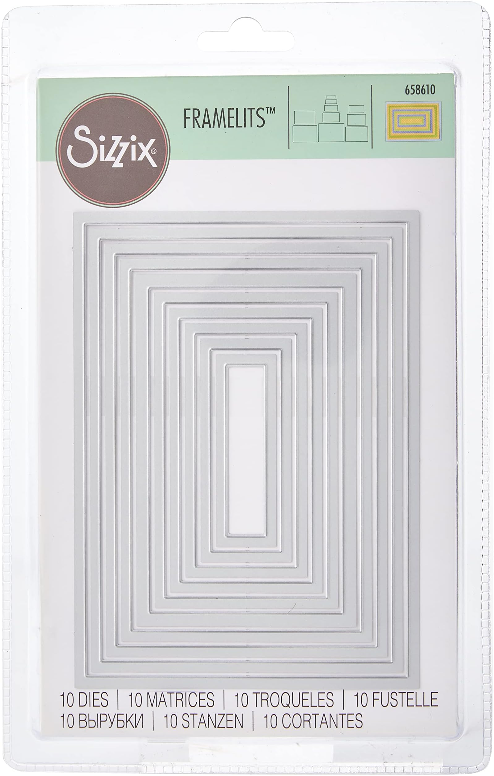 Sizzix Framelits Rectangles 2 Die Set, Pack of 10, Grey