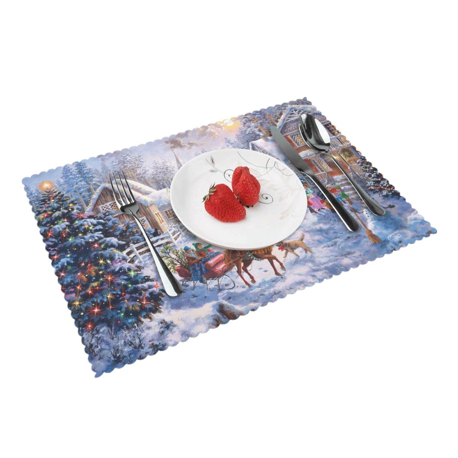 Bnvsadc Merry Christmas 4 4 Pcs Heat Resistant Placemat 45X30 Cm, Printed Non-Slip Place Mats For Kitchen Dining Table Indoor Outdoor