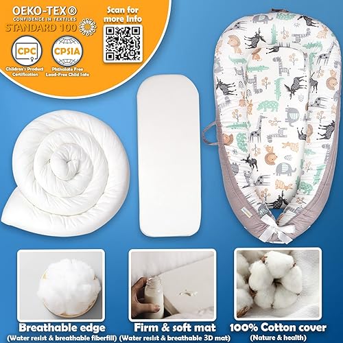 Miniatura 3 de Funda para tumbona de bebé, algodón suave ultra transpirable, perfecta para el tiempo boca abajo, cubierta portátil y ajustable para bebé, asiento