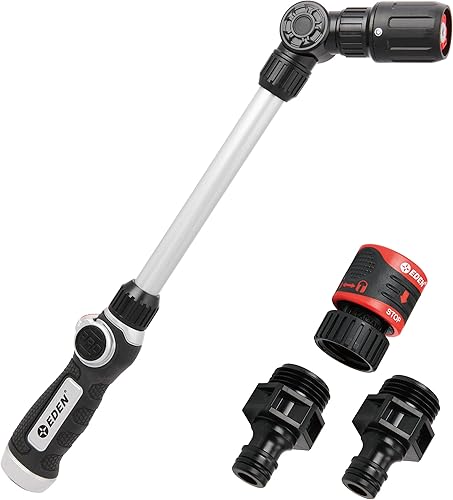 Eden 94621 PRO Varita de riego turbo de 4 patrones de metal de 18 pulgadas con control de pulgar con kit de inicio de conexión rápida, cabezal