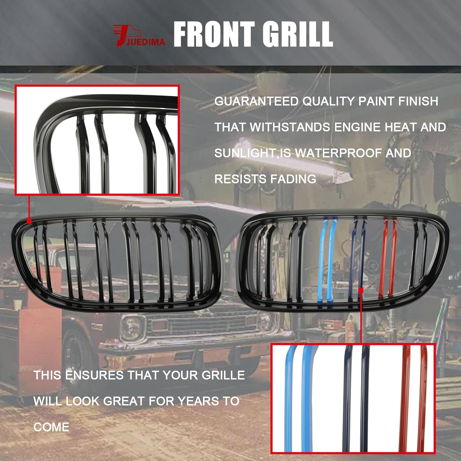 E90 Grille Front Kidney Grill Compatible with BMW 3 Series E90 E91 2009-2011, Double Slats & M-Color