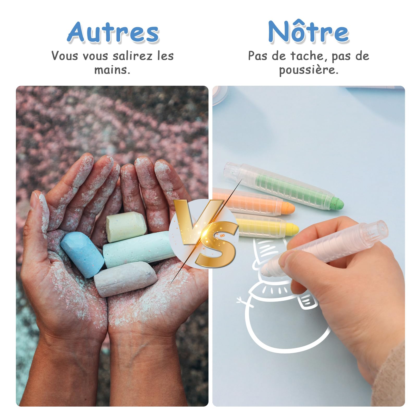VEGCOO 16 Pièces Craies Sans Poussière 12 Couleurs avec Porte-Craie Réglable, Hydrosolubles pour Tableau Noir